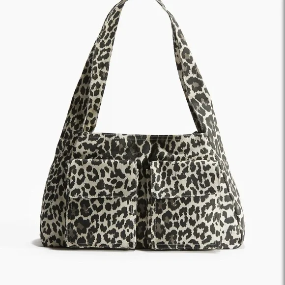H&M Stylish Leopard Print Women's Twill Canvas Cotton Shopper Tote Bag - Picture 3 of 4